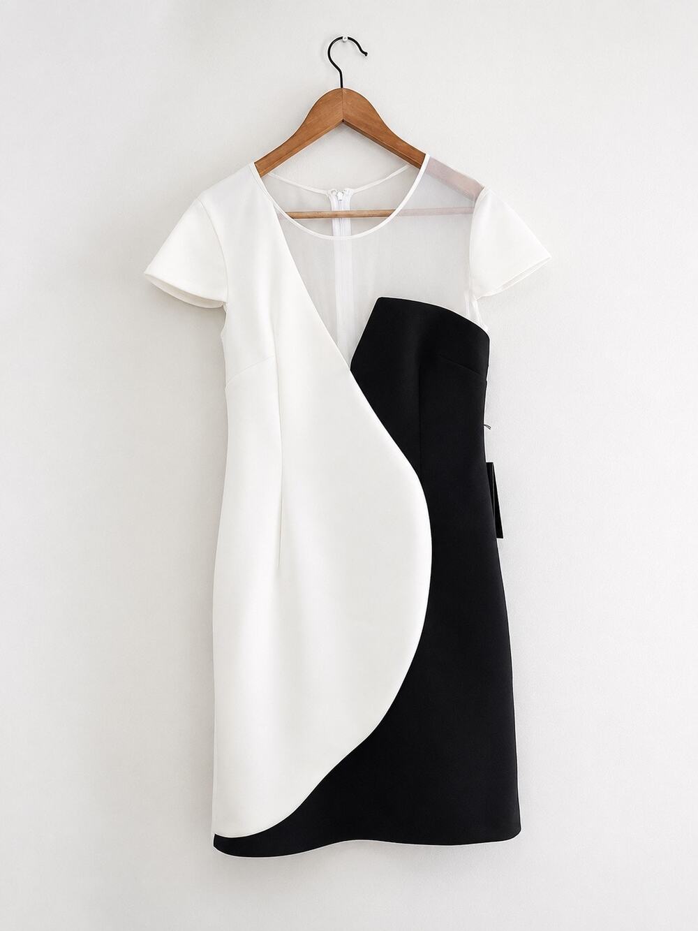 NWT Sachin & Babi Black White Colorblock Dress Mesh Cap Sleeve Cocktail Women - Picture 1 of 4